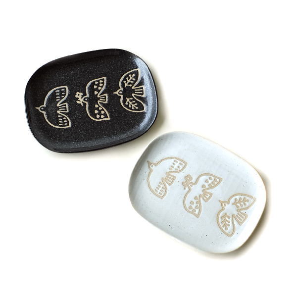 お皿 プレート 中皿 陶器 おしゃれ 3枚セット 浅い 取り皿 北欧 かわいい 和食器 和風 プレート中皿 3枚セット バード 2カラー [ksn7633]