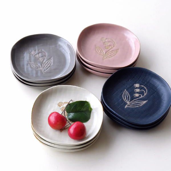 お皿 プレート 小皿 陶器 おしゃれ 3枚 セット 浅い 取り皿 スクエア 北欧 かわいい 瀬戸焼 プレート小皿 スズラン 4カラー 3枚セット [ksn8532]