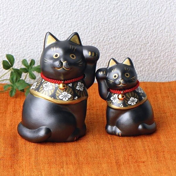 吉祥花帯 黒猫の招き猫 2個セット [ksn9809]