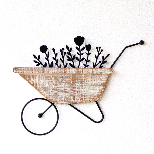 壁飾り 壁掛け アイアン 木製 おしゃれ かわいい 軽量 北欧 アートパネル モダン フラワーカート 植物 アイアンの壁飾り フラワーカート [kwb2100]