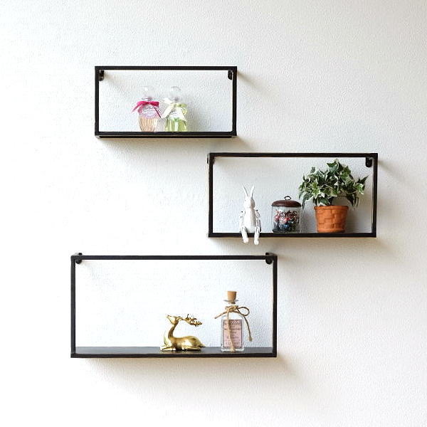 ウォールシェルフ ウォールラック アイアン 壁掛け 棚 壁飾り 飾り棚 壁掛けラック 収納 アンティーク おしゃれ スクエアディスプレイシェルフ3個セット 【送料無料】 [kwb2200]