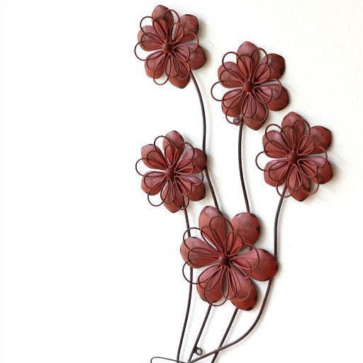 アートパネル ウォールデコレーション 壁掛け インテリア 花 フラワー ウォールアート アイアンの壁飾り アンティークレッド [kwb4204]