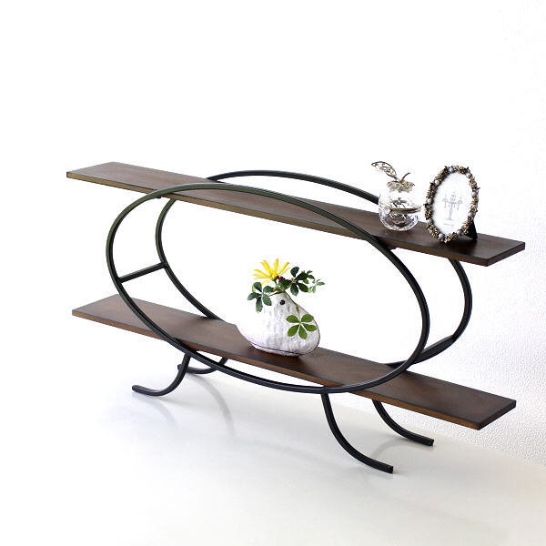 飾り棚 木製 アイアン 棚 ラック おしゃれ ディスプレイラック 2段 ディスプレイシェルフ 楕円 [kwb5343]