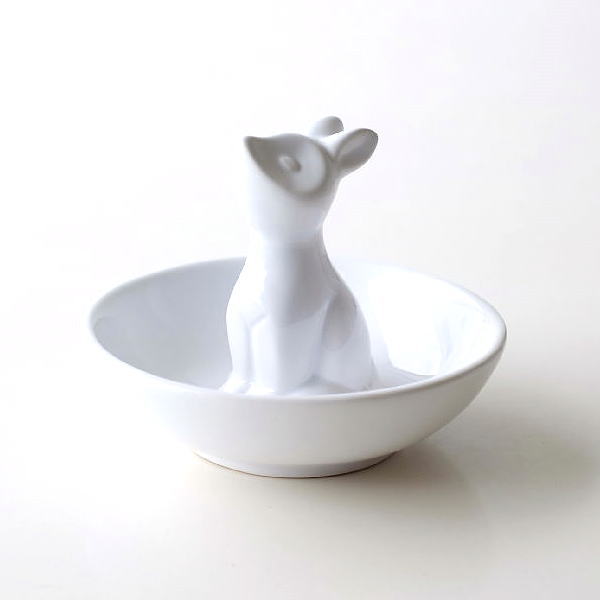 トレイ 小物入れ 陶器 キツネ ミニ トレー おしゃれ オブジェ アクセサリー入れ 雑貨 かわいい 小物置き 陶器のホワイトトレイ キツネ [kwb6052]