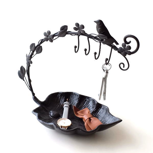 アクセサリートレイ おしゃれ バード フック トレー トレイ 置物 オブジェ アクセサリー入れ ディスプレイ アイアンのアクセサリーホルダー＆トレイ [kwb8570]