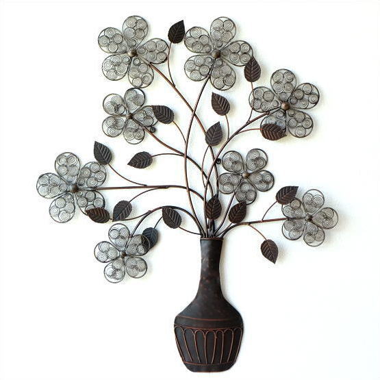 壁飾り アイアン アートパネル 植物 花 フラワー ウォールデコ 壁掛け インテリア おしゃれ アンティーク風 かわいい カフェ アイアンの壁飾り フラワーベース 【送料無料】 [kwb8808]