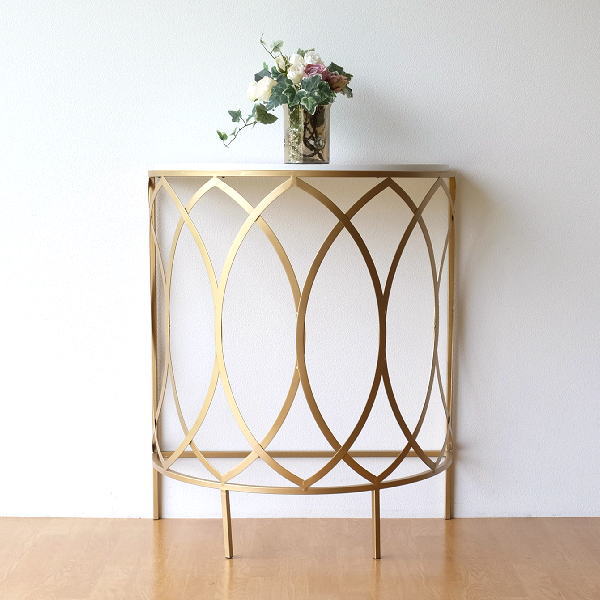 コンソールテーブル おしゃれ アイアン 半円 コンソール アンティーク 花台 電話台 ゴールドアイアンのコンソールテーブル 【送料無料】 [kwt2894]