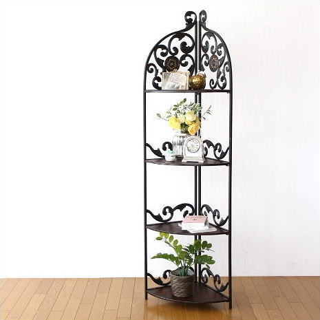 コーナーラック コーナー棚 アイアン家具 飾り棚 おしゃれ コーナーシェルフ アンティーク コーナー４段シェルフ エンブレム 【送料無料】 [kwt5237]