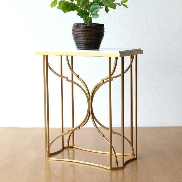 サイドテーブル おしゃれ 花台 電話台 アイアン アンティーク シンプル かわいい ゴールドアイアンのサイドテーブル 【送料無料】 [kwt6076]