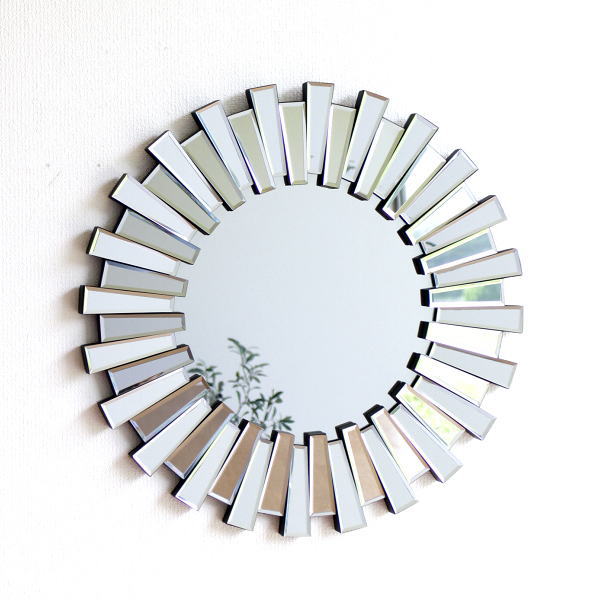 鏡 壁掛けミラー おしゃれ ゴージャス ウォールミラー 壁掛け 丸型 丸い 円形 サークル ウォールミラー ソレイユ 【送料無料】 [kwt6822]