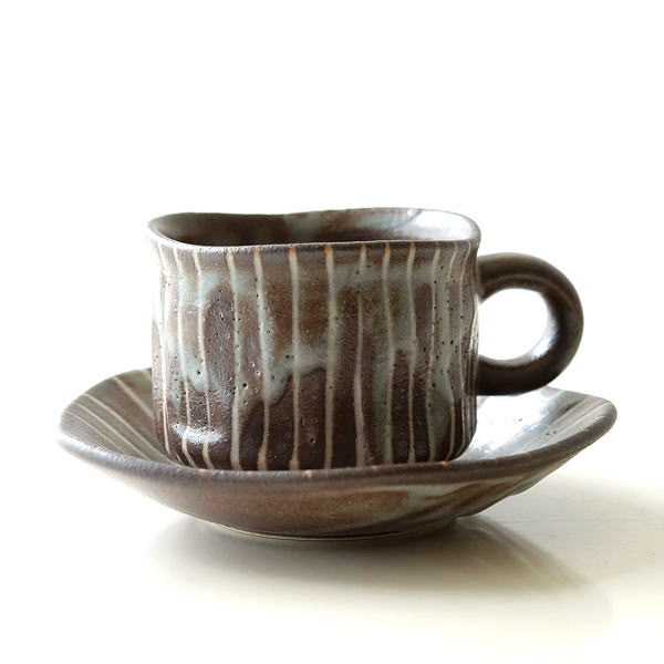 コーヒーカップ＆ソーサー 陶器 おしゃれ 和食器 カップ＆ソーサー 美濃焼 日本製 焼き物 鼠志野珈琲碗皿 [kyt3058]
