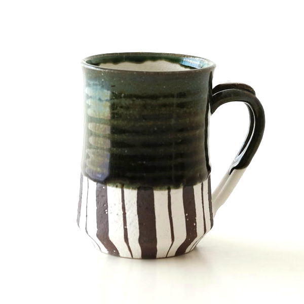 マグカップ おしゃれ 陶器 日本製 美濃焼 ろくろ コーヒーカップ コーヒーマグカップ デザイン 和風 和モダン 和食器 織部十草ロングマグ [kyt5956]