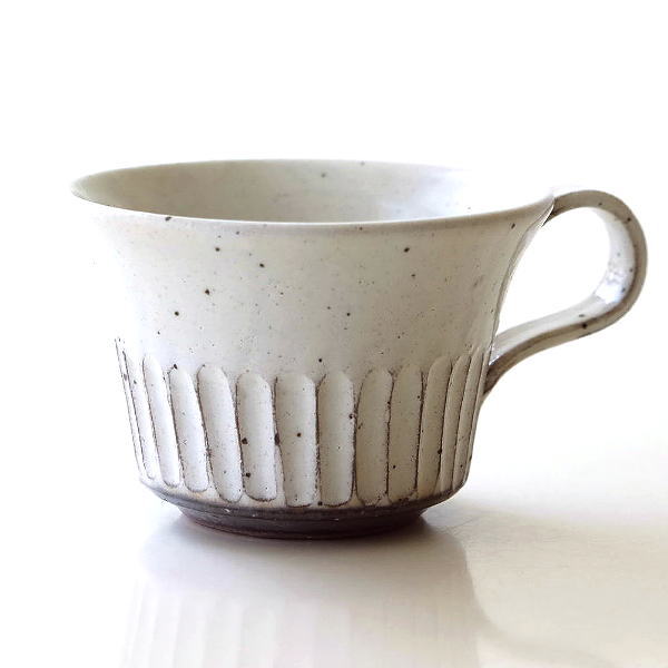 スープカップ おしゃれ 陶器 ソギ模様 日本製 焼き物 美濃焼 和モダン シンプル ナチュラル 粉引 デザイン 粉引削ぎ目 反り型スープカップ [kyt6290]
