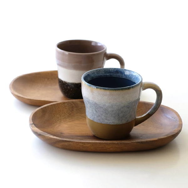 マグカップ 陶器 おしゃれ トレー付き 天然木 モダン コーヒーカップ