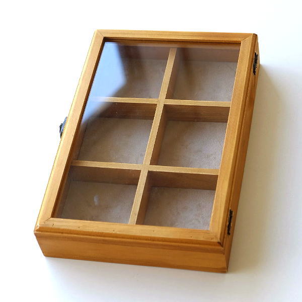 コレクションボックス 木製 ショーケース コレクションケース 卓上 アクセサリーケース 小物入れ ふた付き 収納ケース 仕切り 格子 コレクションボックス Cle08 ギギliving
