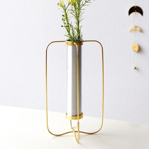 花瓶 フラワーベース おしゃれ ガラス 花器 シリンダー 一輪挿し シンプル スタイリッシュ デザイン アルミ シリンダースタンドベース [cle4255]