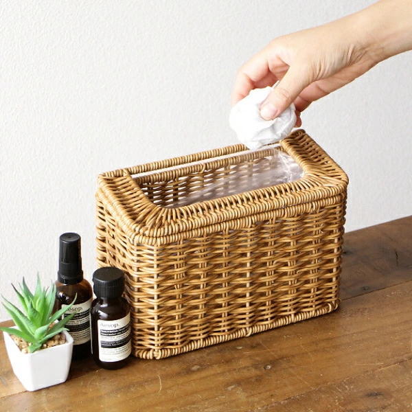 ゴミ箱 ラタン調 卓上 小型 コンパクト 1.5L 小さい 洗える 洗面所 脱衣所 トイレ 車内 小さめ 四角 ナチュラル 和風 おしゃれ スリム フェイクラタンのミニダスト＆ストッカー [cle5498]