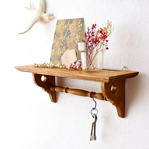 ウォールシェルフ 溝付き 天然木 木製 お札立て 壁掛け スタンド 飾り棚 バー キッチン ナチュラル 薄型 ラック 玄関 トイレ 小物置き 幅35cm パイン ウォールシェルフ  [cle6978]