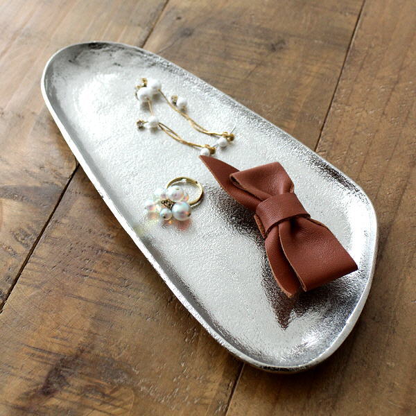 トレー トレイ アクセサリートレイ おしゃれ アンティーク調 アルミ ハンドメイド レトロ シンプル 卓上 プレート アルミトレイ ロング Cle7749 ギギliving