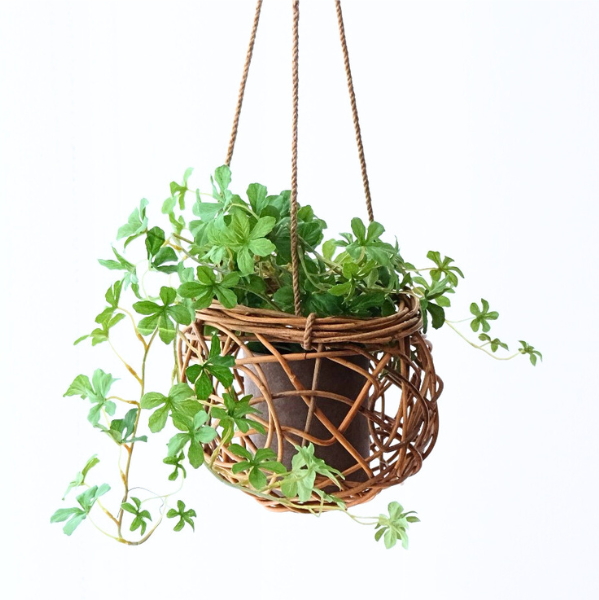 ハンギングバスケット ラタン 吊り下げ かご 鳥の巣 デザイン 室内 4号 鉢カバー ドライフラワー おしゃれ 収納 天然素材 ナチュラル アラログ ハンギング バスケット [cle8797]