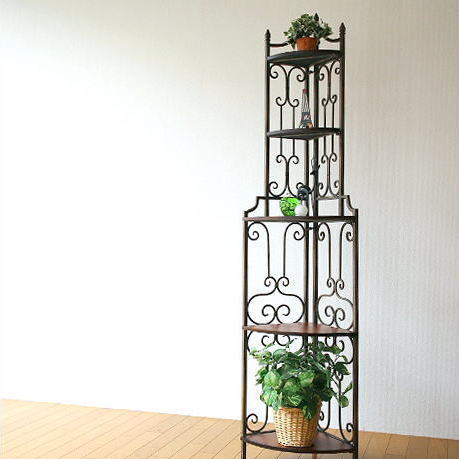 コーナー棚 コーナーシェルフ コーナーラック アイアンとウッドのスリムな５段コーナー棚 【送料無料】 [com6761]