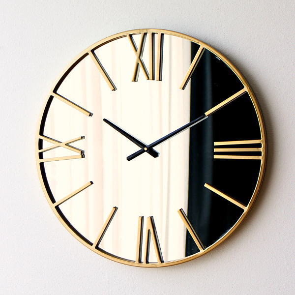 壁掛け時計 直径60cm 大きい ミラー 鏡面 おしゃれ 北欧 モダン ゴールド ローマ数字 見やすい 秒針なし リビング 玄関 インテリア 立体 高級感 大きなミラーウォールクロック 【送料無料】 [cov5334]