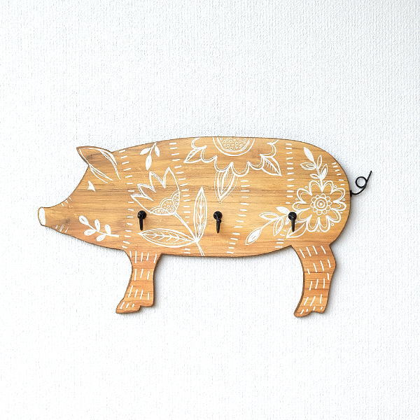 フック 壁 おしゃれ 壁掛けフック ウォールフック かわいい 可愛い ナチュラル 木製 ウッド ブタ 玄関 リビング 引っ掛け ハンガー ピッグウォール フック Dcr4598 ギギliving