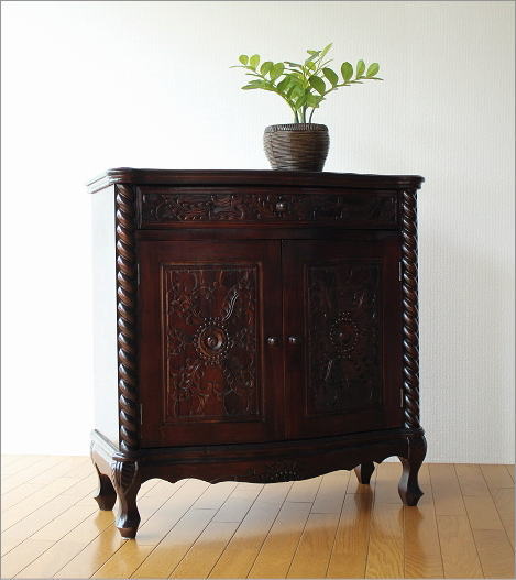 アンティーク 家具 サイドボード 収納家具 電話台 FAX台 猫脚 完成品