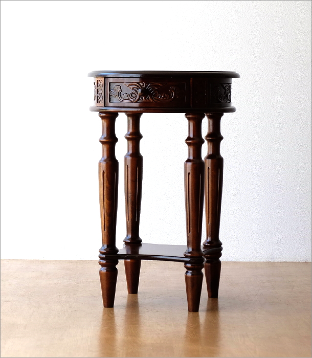 アンティーク調 コンソールテーブル 木製 玄関 花台 飾り台 円形 丸