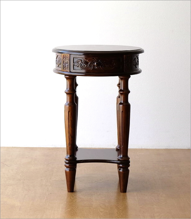 アンティーク調 コンソールテーブル 木製 玄関 花台 飾り台 円形 丸