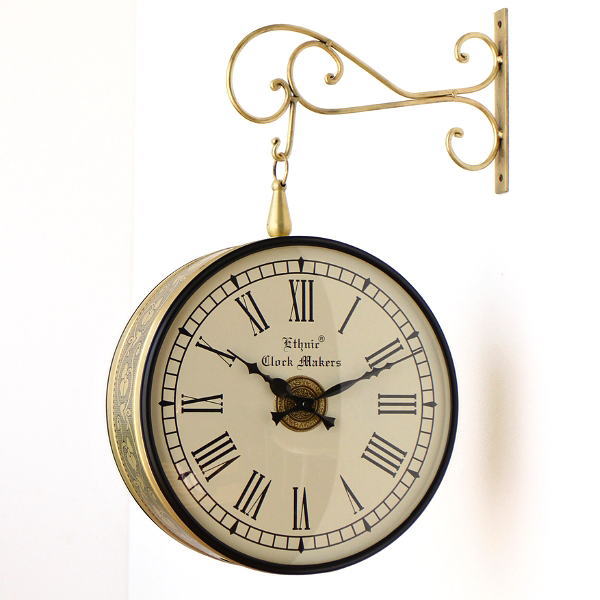 壁掛け時計 アンティーク レトロ おしゃれ 両面 掛け時計 ローマ数字 直径30cm リビング 横付け ハンギング カフェ風 ヨーロッパ クラシック 欧風 エレガントな吊り下げ両面時計 B 【送料無料】 [ebn2515]