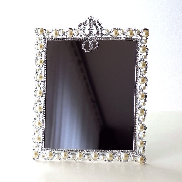 鏡 ミラー 卓上 壁掛け パール スタンドミラー ウォールミラー 化粧 メイク かわいい おしゃれ 四角 スクエア キラキラミラー パール [ebn6684]