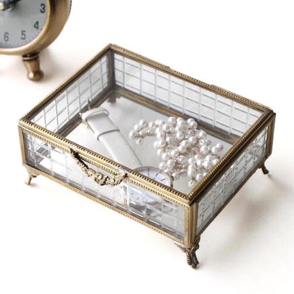 アクセサリーケース 真鍮 ガラス 卓上 小物入れ ふた付き アンティーク