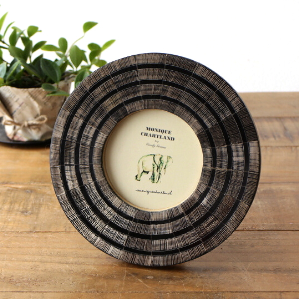 フォトフレーム 写真立て 丸型 円形 ミニ おしゃれ 卓上 壁掛け ブラック モダン レトロ ハンドメイド 手作り 個性的 ボーンフォトフレーム CAUBIS [gfc5407]