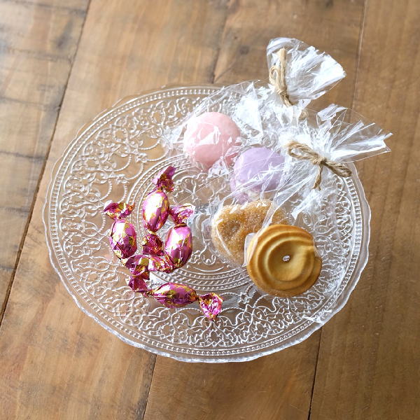 ケーキスタンド ガラス おしゃれ ケーキプレート ディスプレイ ガラスのケーキスタンド アラベスク Hal4028 ギギliving