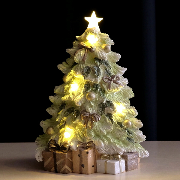 クリスマスツリー 卓上 オブジェ 置物 LEDライト 光る 星 Xmas 飾り 雑貨 ナチュラル おしゃれ 大人 可愛い 北欧 インテリア LED クリームグリーンツリーのオブジェ [hal5120]