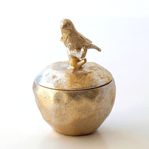 小物入れ ふた付き おしゃれ りんご 鳥 置物 オブジェ アンティーク レトロ ゴールドアップルの小物入れ Hal9567 ギギliving