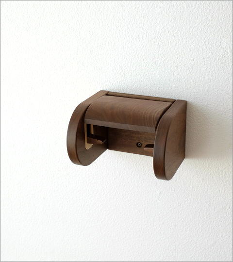 ワンタッチ式のウォールナット無垢材トイレットペーパーホルダー 日本製(2)