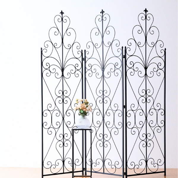 パーテーション アイアン 3連 折りたたみ アンティーク 目隠し 間仕切り 衝立 室内 おしゃれ 店舗什器 サロン 美容室 ガーデニング 幅50cm×3面 高さ170cm アイアンワイヤーワークパーテーション 【送料無料】 [iad9898]