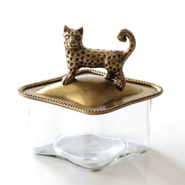 小物入れ ふた付き おしゃれ ガラス 真鍮 アンティーク ゴールド エレガント 小物収納 ガラスケース 真鍮の蓋付ガラスボックス レオパード Kan0754 ギギliving