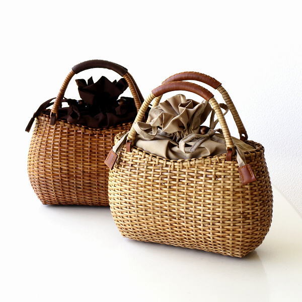 かごバッグ レディース おしゃれ ハンドバッグ ラタン カゴバッグ ラタンシンプル編みバッグ 2カラー Kan1267 ギギliving