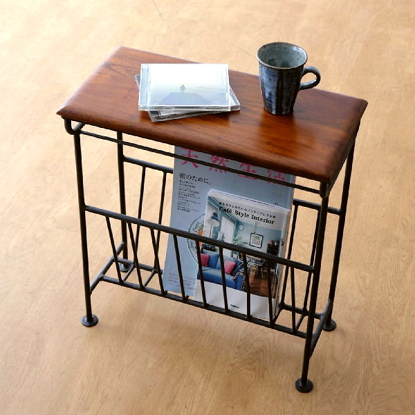 マガジンラック テーブル付き 木製 アイアン 天然木 おしゃれ スリム アカシアマガジンテーブルB 【送料無料】 [kan1327]