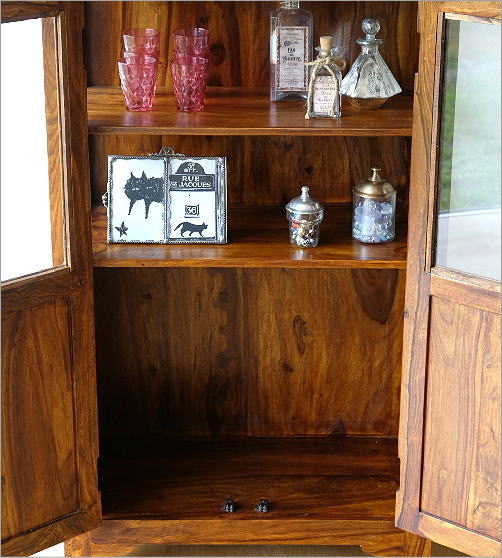 キャビネット 木製 無垢 ガラス 扉付き収納 食器棚 飾り棚 天然