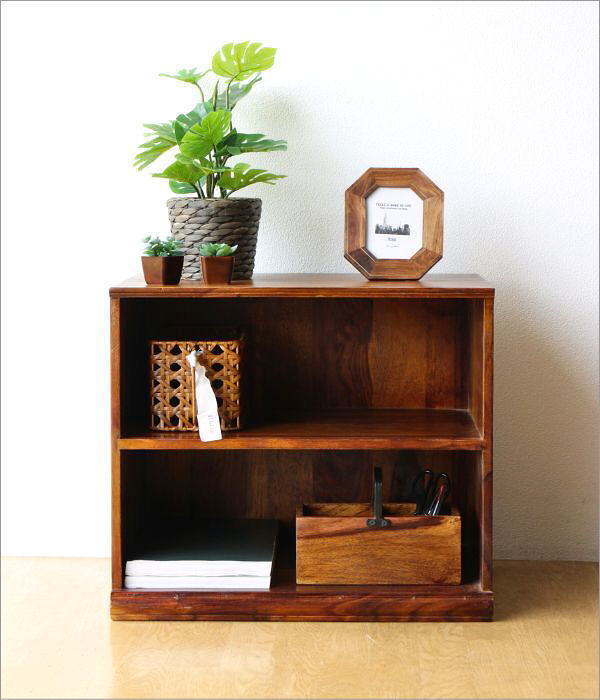 オープンシェルフ 木製 無垢 2段 サイドボード 収納棚 飾り棚