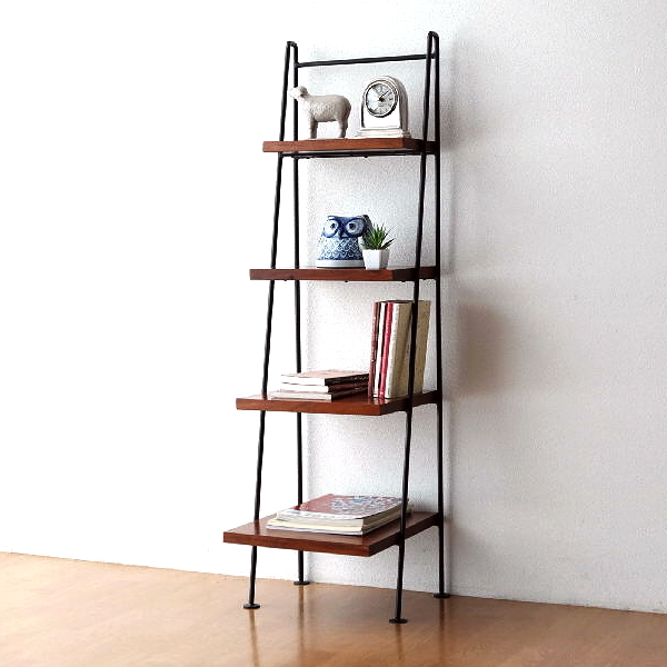 ラダーラック 棚 木製 アイアン おしゃれ 天然木 無垢材 アイアンとアカシアの4段ラダーシェルフ 【送料無料】 [kan2232]