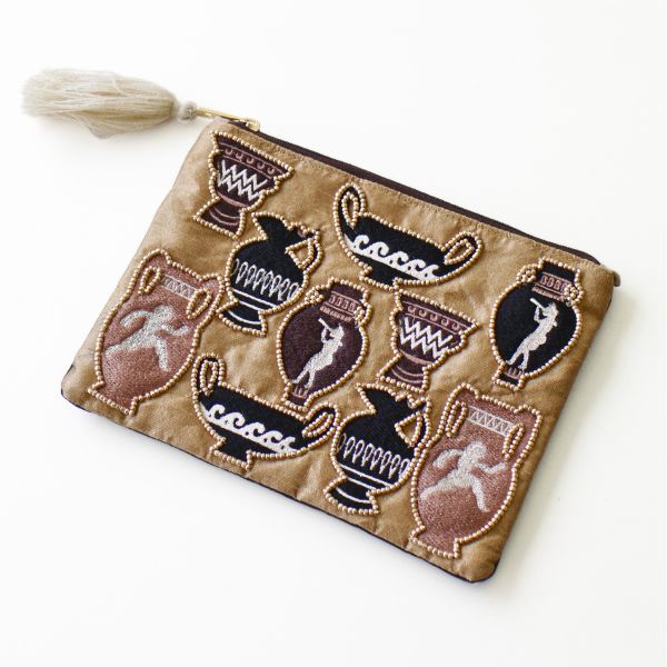 ポーチ 小物入れ おしゃれ マチなし かわいい デザイン ビーズ刺繍 フラット オリエンタル 携帯 刺繍フラットポーチ オリエンタルポット [kan2242]