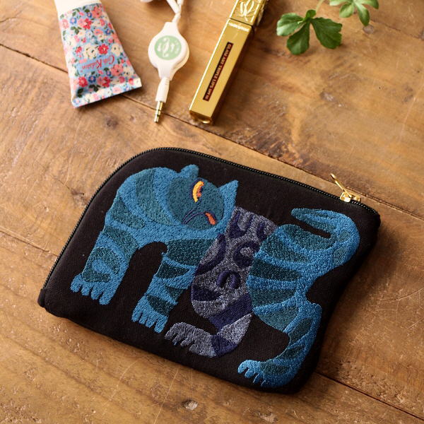 ポーチ 小物入れ 刺繍 フラットポーチ おしゃれ かわいい デザイン 小さめ アクセサリーポーチ CHIZURI刺繍 コットンシルエットポーチ [kan2522]