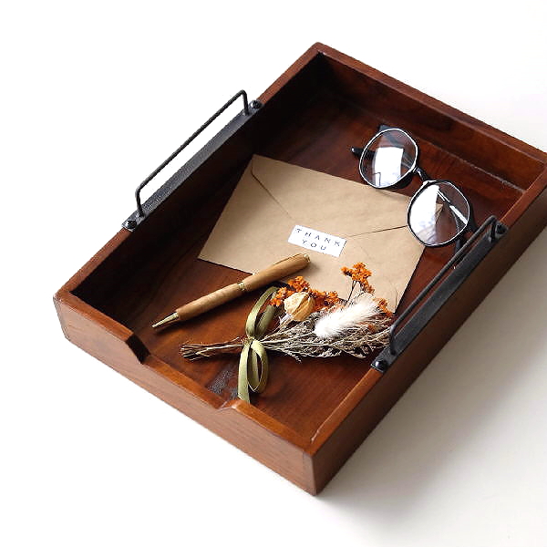 レタートレー 書類トレー スタンキング 木製 おしゃれ 天然木 無垢材 アカシアウッドハンドルスタッキングトレー [kan2590]