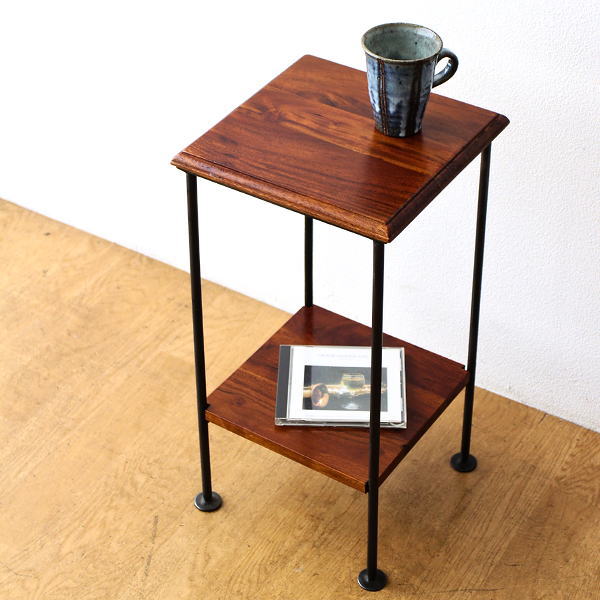 サイドテーブル 花台 木製 アイアン 棚付き 天然木 無垢材 アカシア サイドテーブル 花台 木製 アイアン 棚付き 天然木 無垢材 アカシア