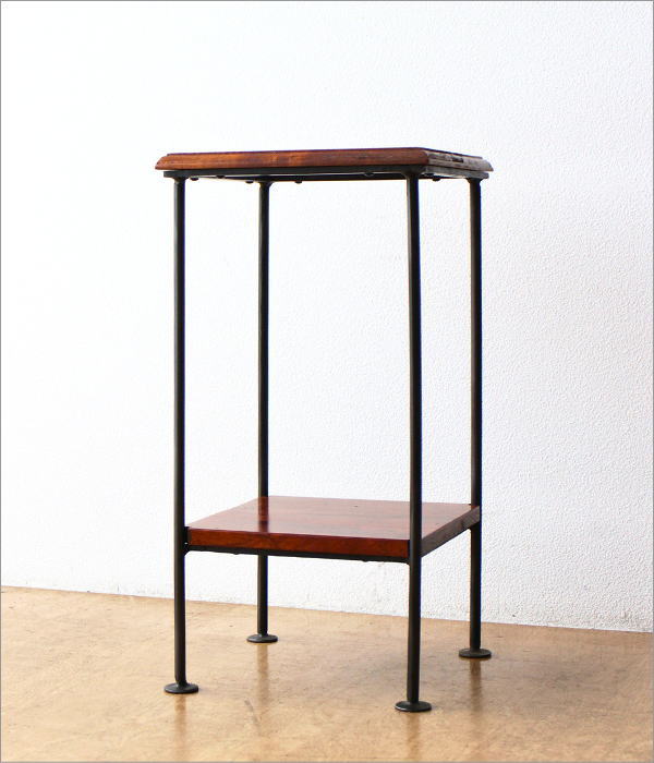 サイドテーブル 花台 木製 アイアン 棚付き 天然木 無垢材 アカシア サイドテーブル 花台 木製 アイアン 棚付き 天然木 無垢材 アカシア